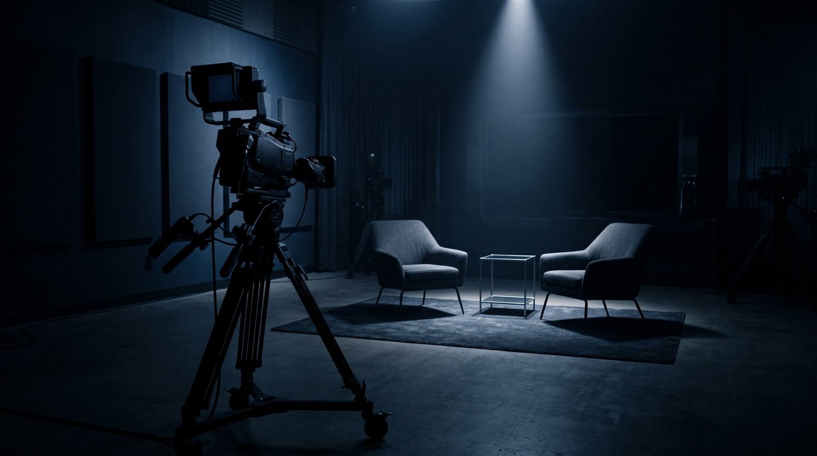 Empty press conference room in cinematic light